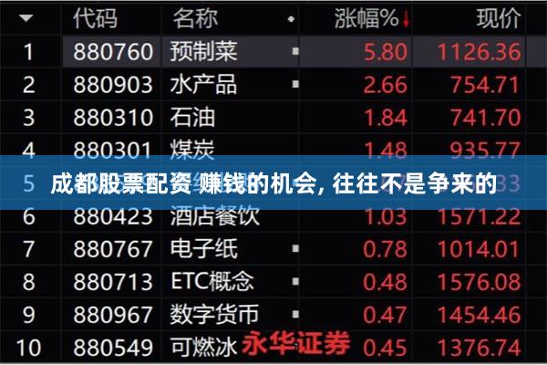 成都股票配资 赚钱的机会, 往往不是争来的